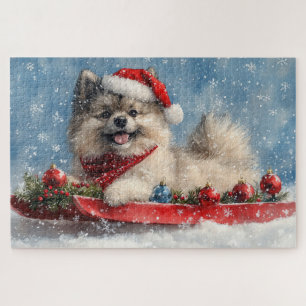 Keeshond Dog in Sledge Let it Snow Christmas Jigsaw Puzzle