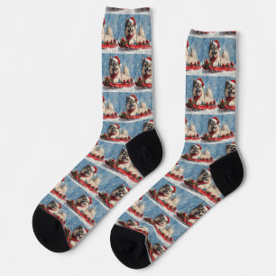 Keeshond Dog in Sledge Let it Snow Christmas Socks