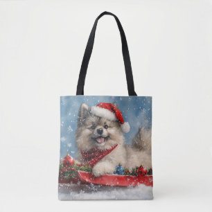 Keeshond Dog in Sledge Let it Snow Christmas Tote Bag