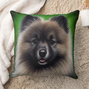 Keeshond Dog in St. Patrick's Day Dress Cushion