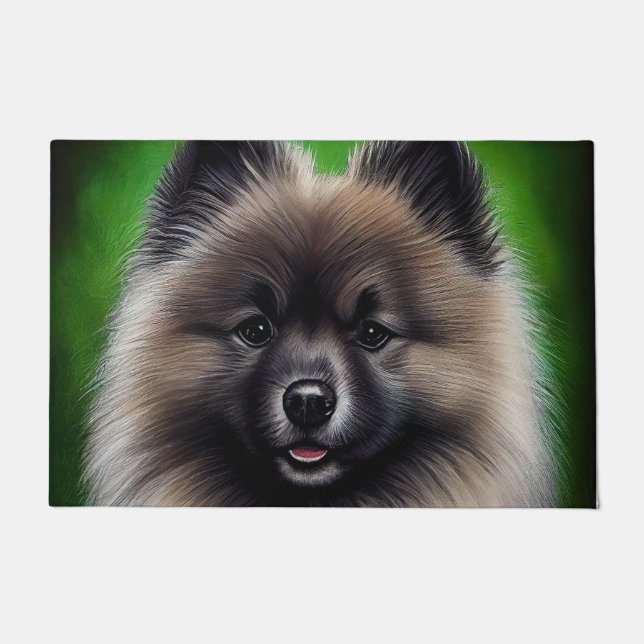 Keeshond Dog in St. Patrick's Day Dress Doormat (Front)
