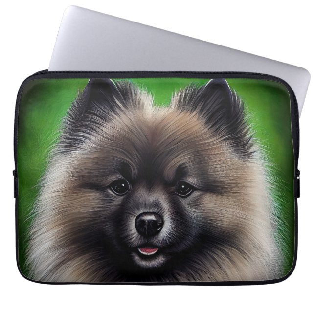 Keeshond Dog in St. Patrick's Day Dress Laptop Sleeve (Front)