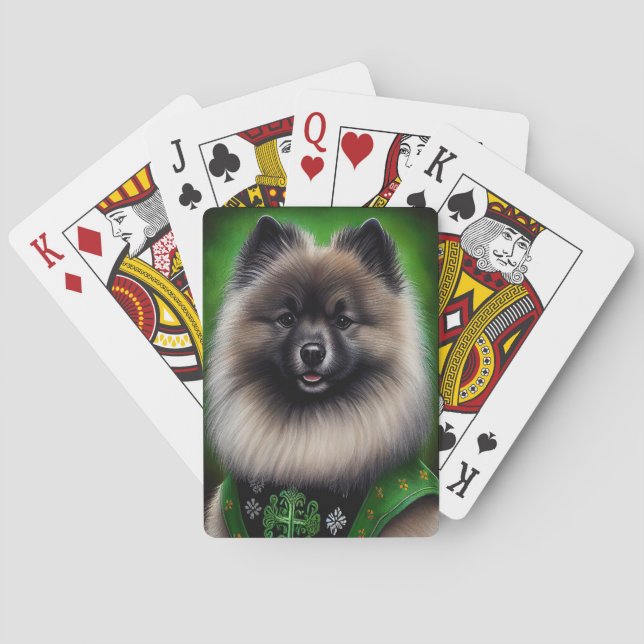 Keeshond Dog in St. Patrick's Day Dress Playing Cards (Back)