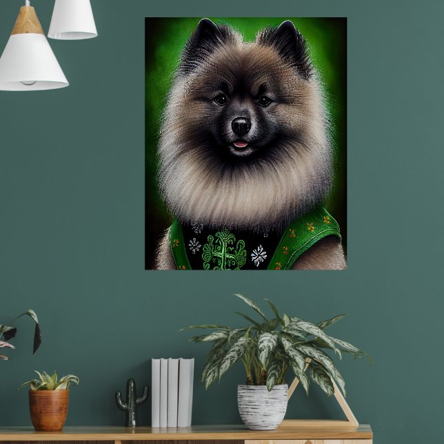 Keeshond Dog in St. Patrick's Day Dress Poster (Living Room 1)