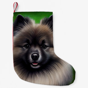 Keeshond Dog in St. Patrick's Day Dress Small Christmas Stocking