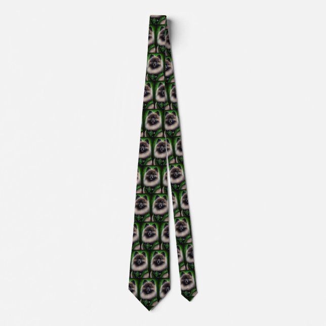 Keeshond Dog in St. Patrick's Day Dress Tie (Front)
