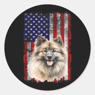 Keeshond Dog Lover US Flag 4th of July Patriotic Classic Round Sticker