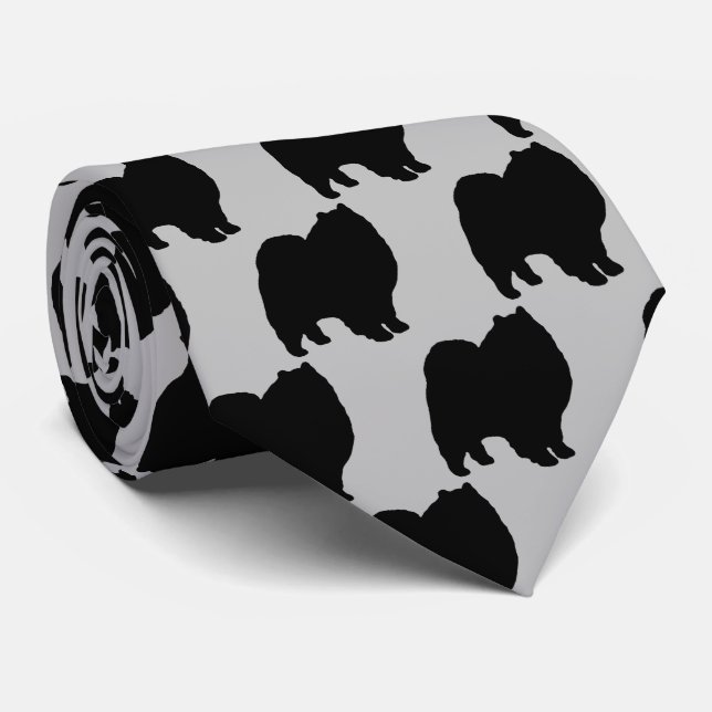 Keeshond Dog Silhouette Tie (Rolled)