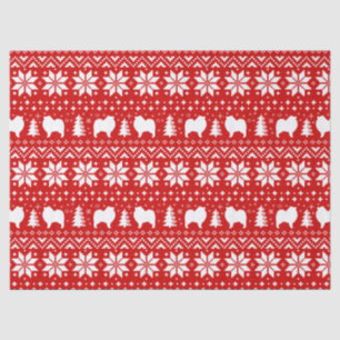 Keeshond Dog Silhouettes Christmas Pattern Red Tissue Paper