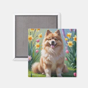 Keeshond Dog Spring Flowers Painting Magnet