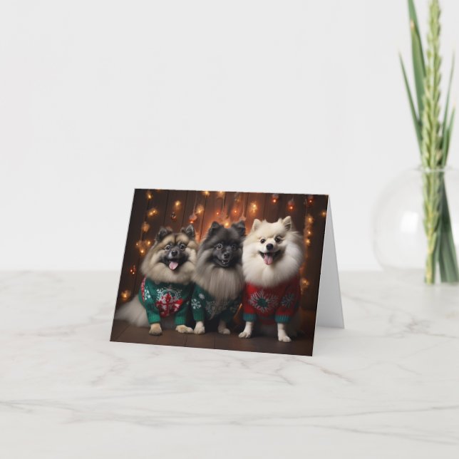 Keeshond Dogs Christmas Card (Front)