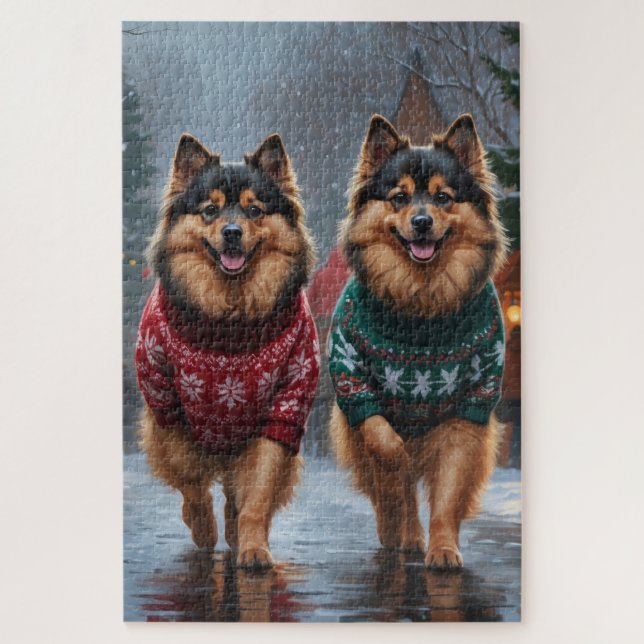 Keeshond Dogs Christmas Snow Holiday Jigsaw Puzzle (Vertical)