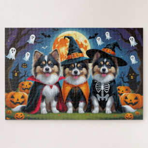 Keeshond Dogs Pumpkin Halloween Funny Jigsaw Puzzle