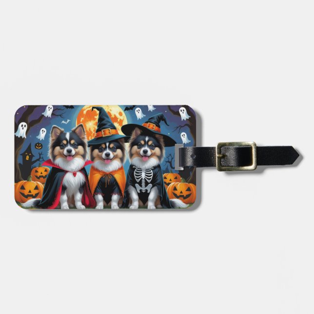 Keeshond Dogs Pumpkin Halloween Funny Luggage Tag (Front Horizontal)