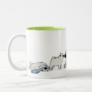 Keeshond Family with Blue Sock   Cute Keesie Dogs Two-Tone Coffee Mug