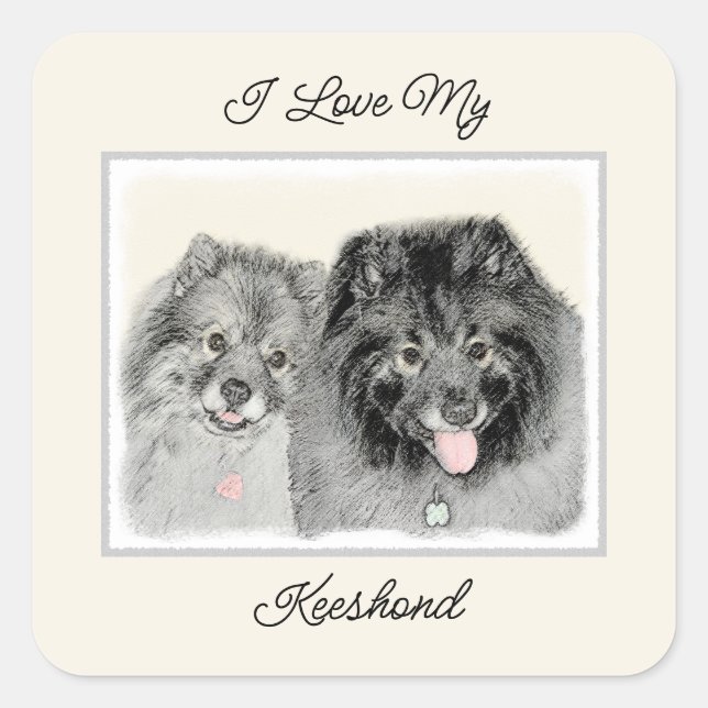 Keeshond Graphics Keeshond Mum and Son Square Sticker (Front)