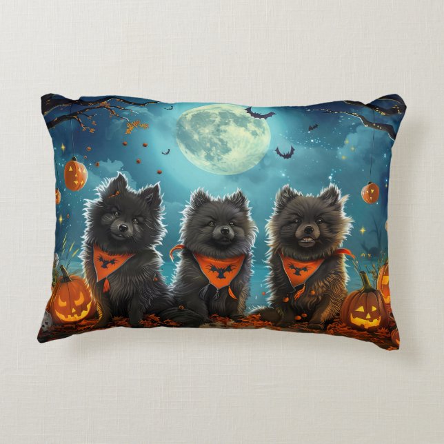 Keeshond Halloween Spooky Decorative Cushion (Back)