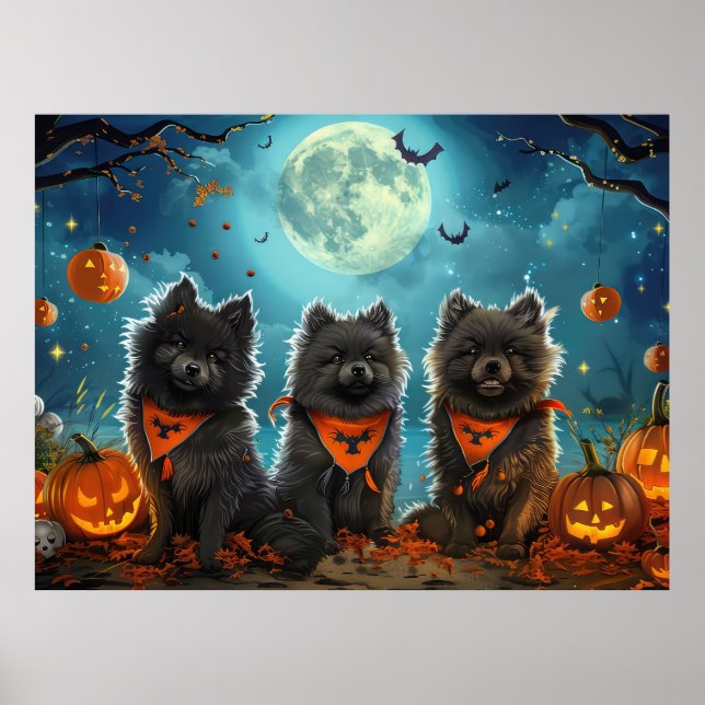 Keeshond Halloween Spooky Poster (Front)