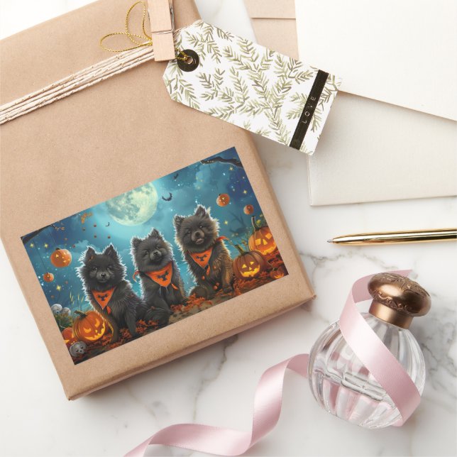 Keeshond Halloween Spooky Rectangular Sticker (Gifting)