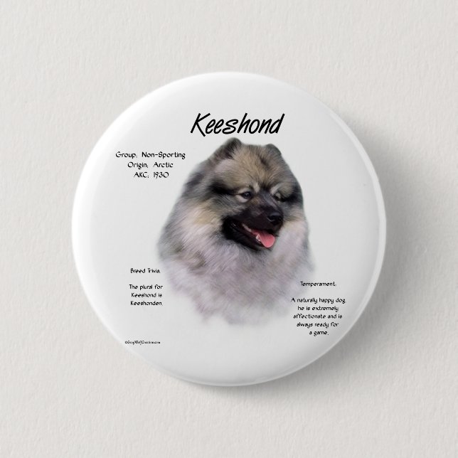 Keeshond History Design 6 Cm Round Badge (Front)