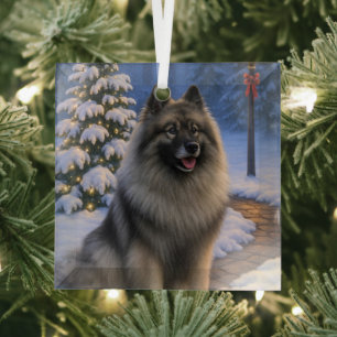 Keeshond Holiday Glass Tree Decoration