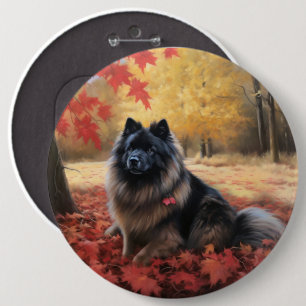 Keeshond in Autumn Leaves Fall Inspire  6 Cm Round Badge