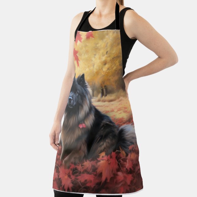 Keeshond in Autumn Leaves Fall Inspire  Apron (Insitu)