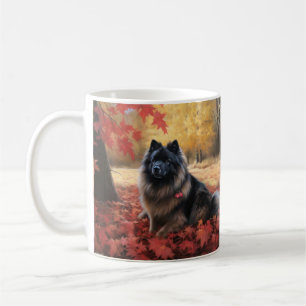 Keeshond in Autumn Leaves Fall Inspire  Coffee Mug