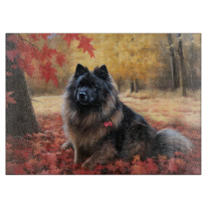 Keeshond in Autumn Leaves Fall Inspire Cutting Board