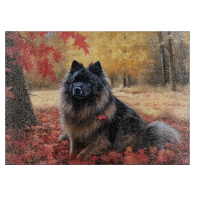Keeshond in Autumn Leaves Fall Inspire  Cutting Board (Front)