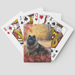 Keeshond in Autumn Leaves Fall Inspire Playing Cards