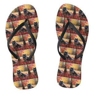 Keeshond in Autumn Leaves Fall Inspire Thongs