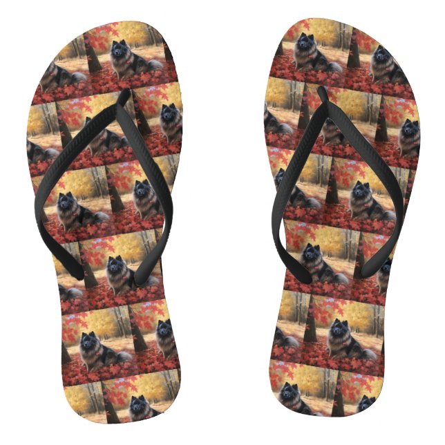 Keeshond in Autumn Leaves Fall Inspire  Thongs (Footbed)