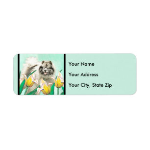 Keeshond in Tulips Painting - Cute Original Dog Ar Return Address Label