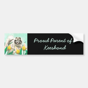Keeshond in Tulips Painting Cute Original Dog Art Bumper Sticker