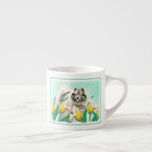 Keeshond in Tulips Painting Cute Original Dog Art Espresso Cup