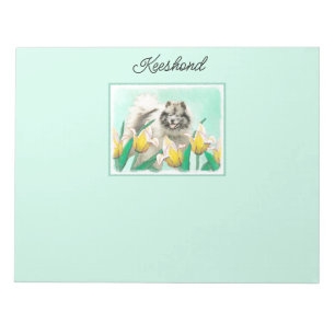 Keeshond in Tulips Painting Cute Original Dog Art Notepad