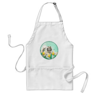 Keeshond in Tulips Painting Cute Original Dog Art Standard Apron