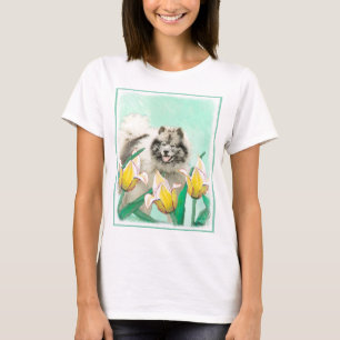Keeshond in Tulips Painting Cute Original Dog Art T-Shirt