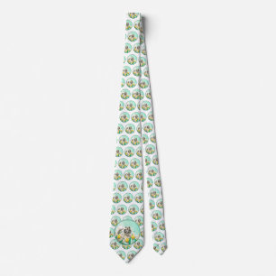 Keeshond in Tulips Painting Cute Original Dog Art Tie