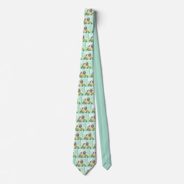 Keeshond in Tulips Painting Cute Original Dog Art Tie (Front)