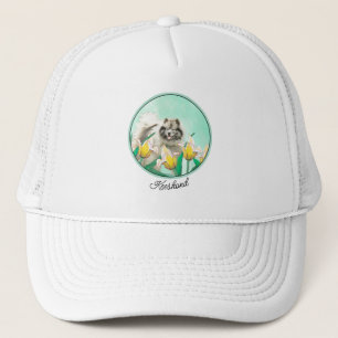 Keeshond in Tulips Painting Cute Original Dog Art Trucker Hat