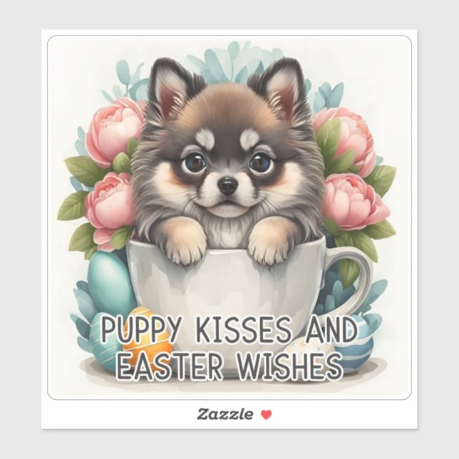 Keeshond Kisses Easter Wishes - Easter Sticker (Sheet)