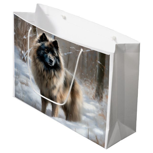 Keeshond Let It Snow Christmas Large Gift Bag (Front Angled)