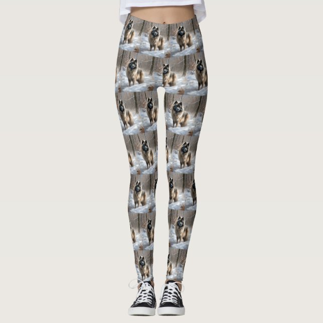 Keeshond Let It Snow Christmas Leggings (Front)