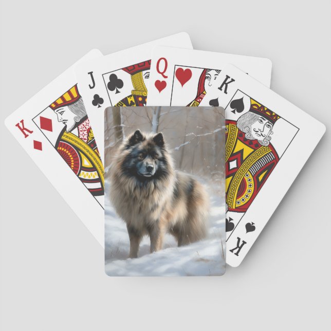 Keeshond Let It Snow Christmas Playing Cards (Back)