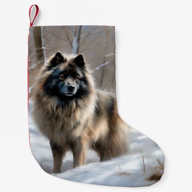 Keeshond Let It Snow Christmas Small Christmas Stocking (Front)