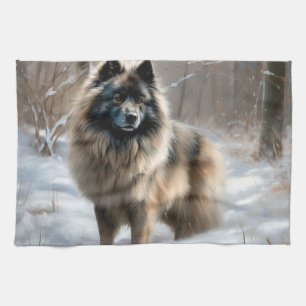 Keeshond Let It Snow Christmas Tea Towel