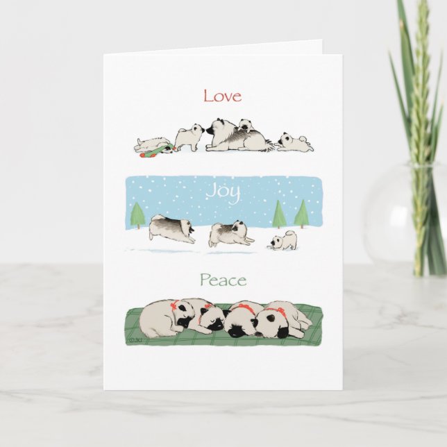 Keeshond Love Joy Peace | Cute Keesies Christmas Holiday Card (Front)