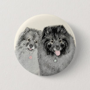 Keeshond Mom and Son Painting - Original Dog Art 6 Cm Round Badge